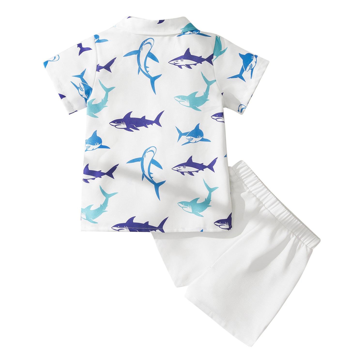Boys White Printed Shirt with Shorts