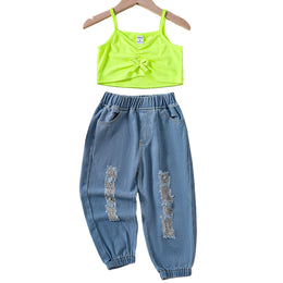 Girls Shoulder Straps Pure Cotton Top with Pyjamas