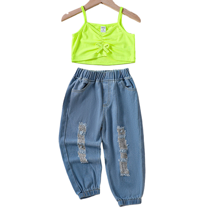 Girls Shoulder Straps Pure Cotton Top with Pyjamas