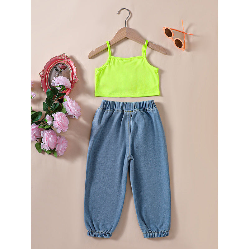Girls Shoulder Straps Pure Cotton Top with Pyjamas