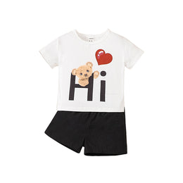 Boys White Printed T-shirt with Shorts