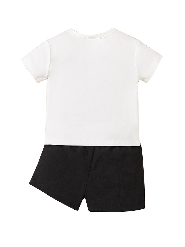 Boys White Printed T-shirt with Shorts