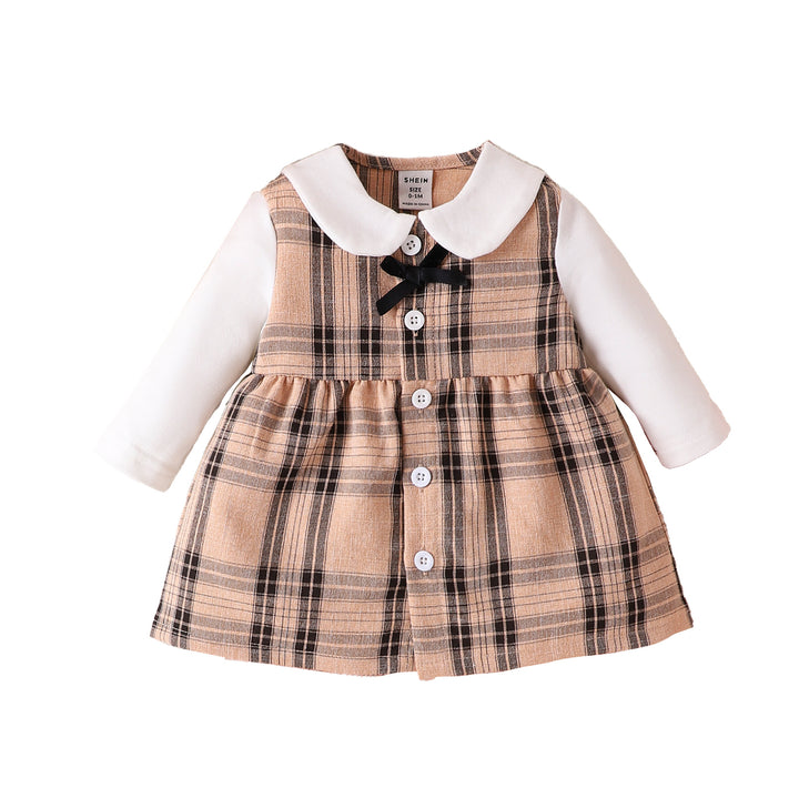 Infant Girls Khaki Checked Peter Pan Collar Fit & Flare Dress