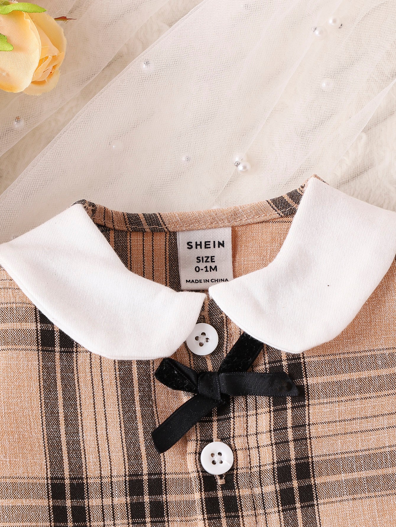 Infant Girls Khaki Checked Peter Pan Collar Fit & Flare Dress