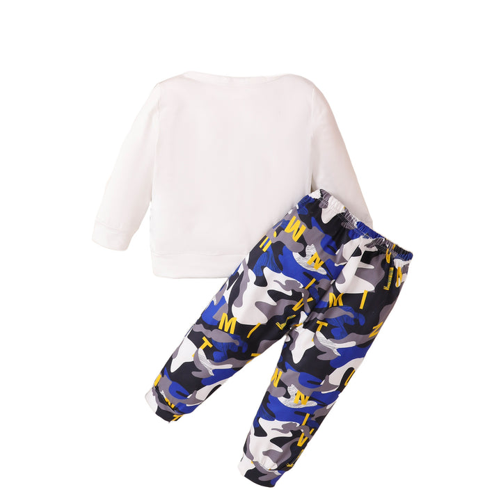 Boys White Printed Long Sleeves T-shirt with Joggers