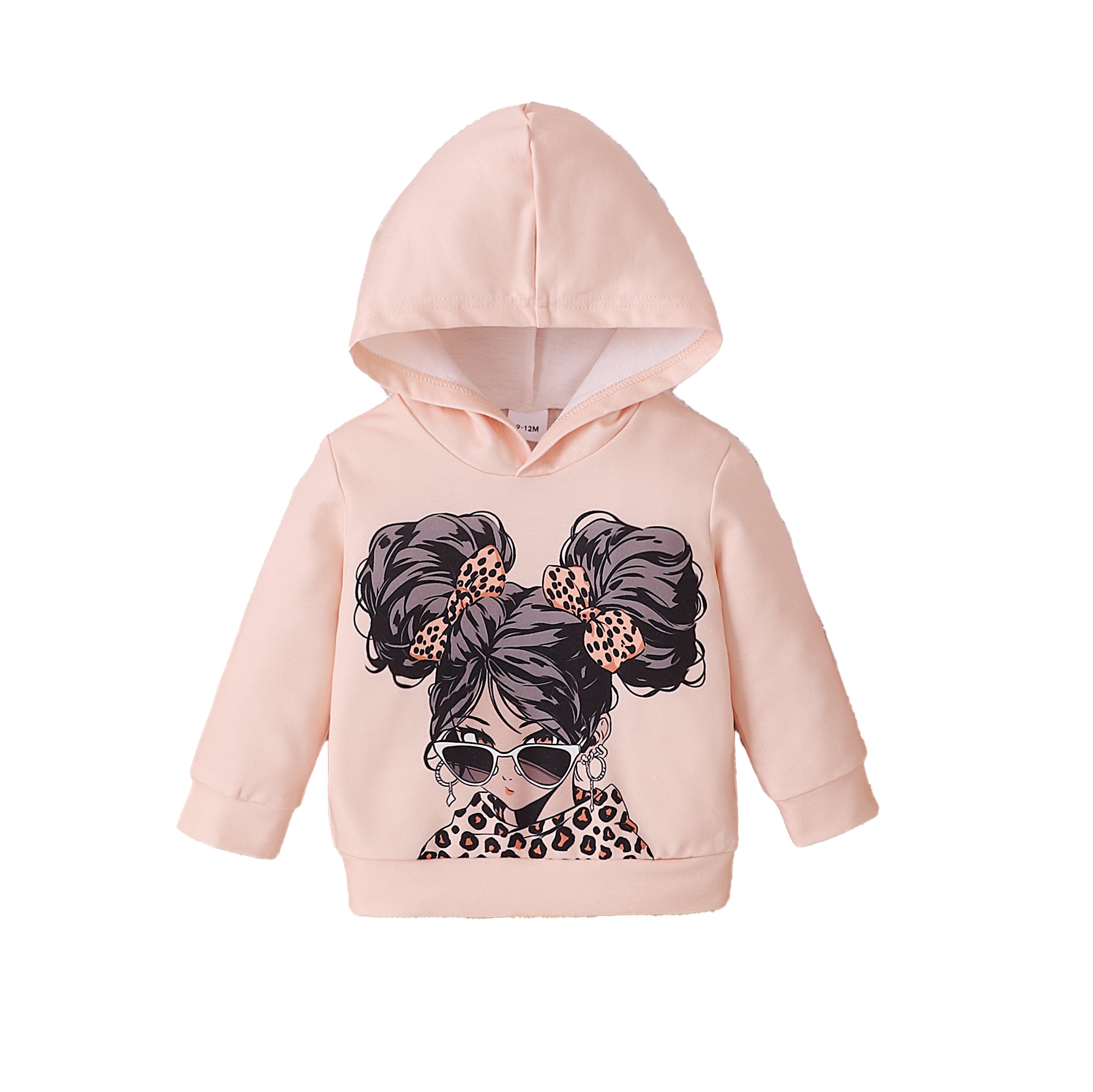 Girls Pink Graphic Printed Hooded Long Sleeves Pullover Sweatshirt