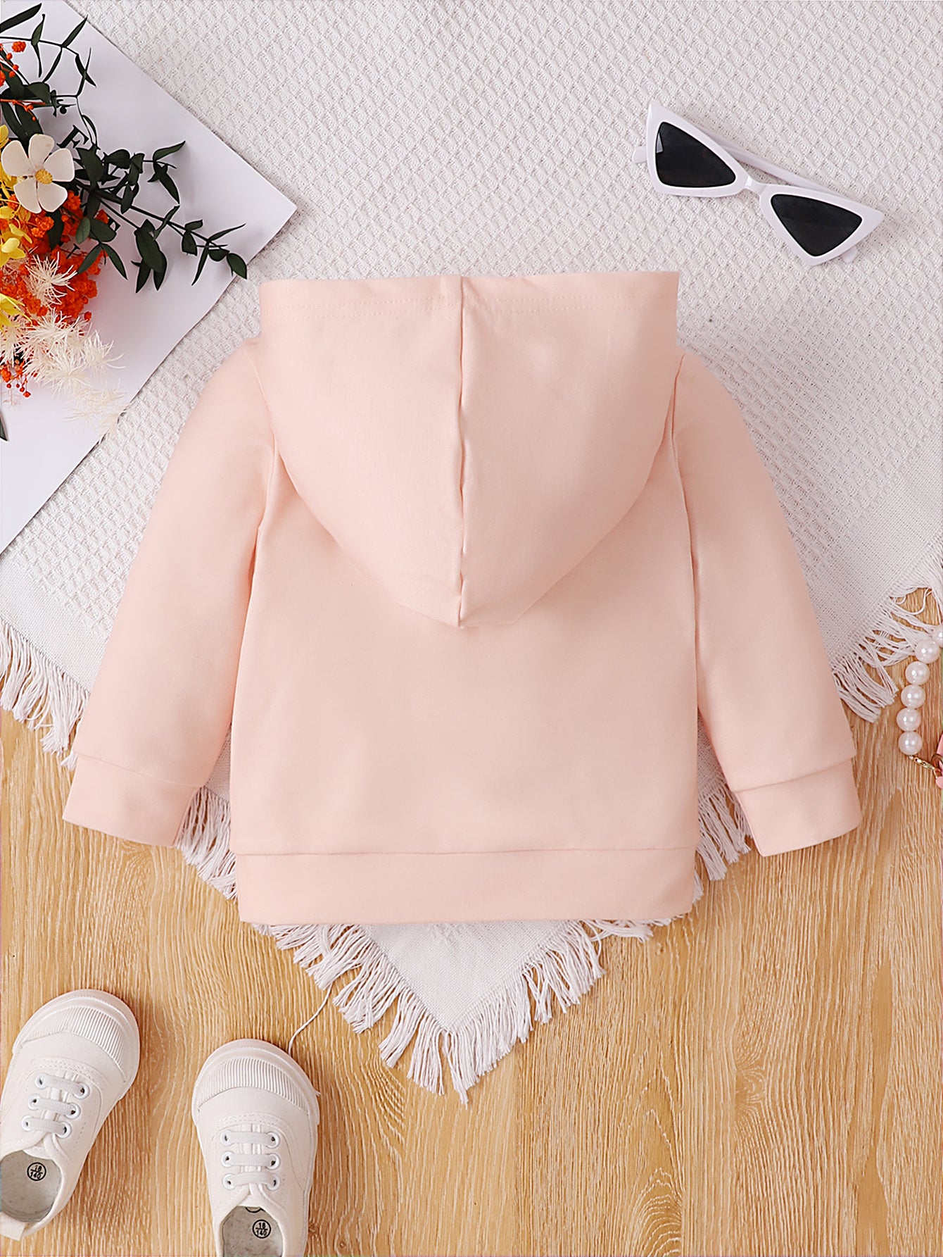 Girls Pink Graphic Printed Hooded Long Sleeves Pullover Sweatshirt