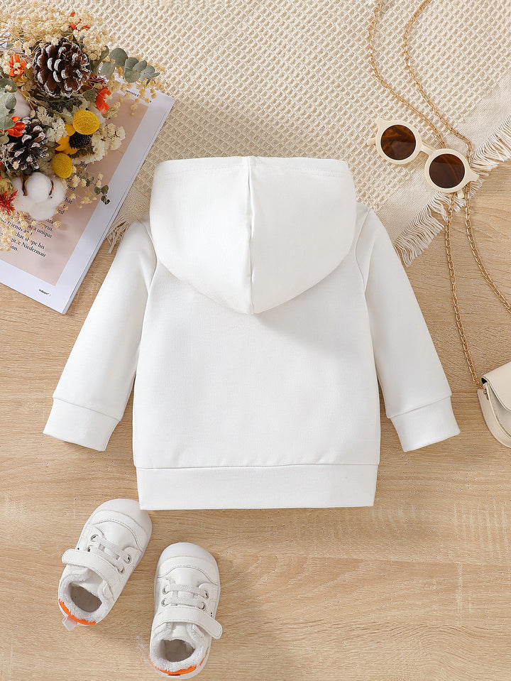 Girls White Graphic Printed Hooded Long Sleeves Pullover Sweatshirt