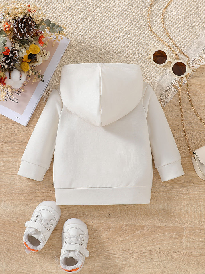 Girls Off White Graphic Printed Hooded Long Sleeves Pullover Sweatshirt