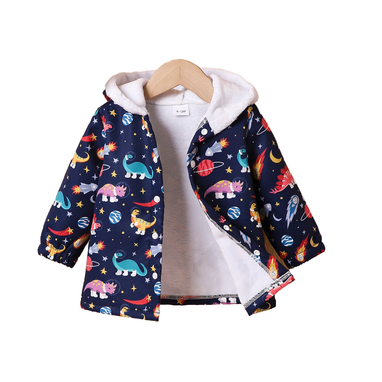 Boys Navy Blue Conversational Printed Hooded Bomber Jacket
