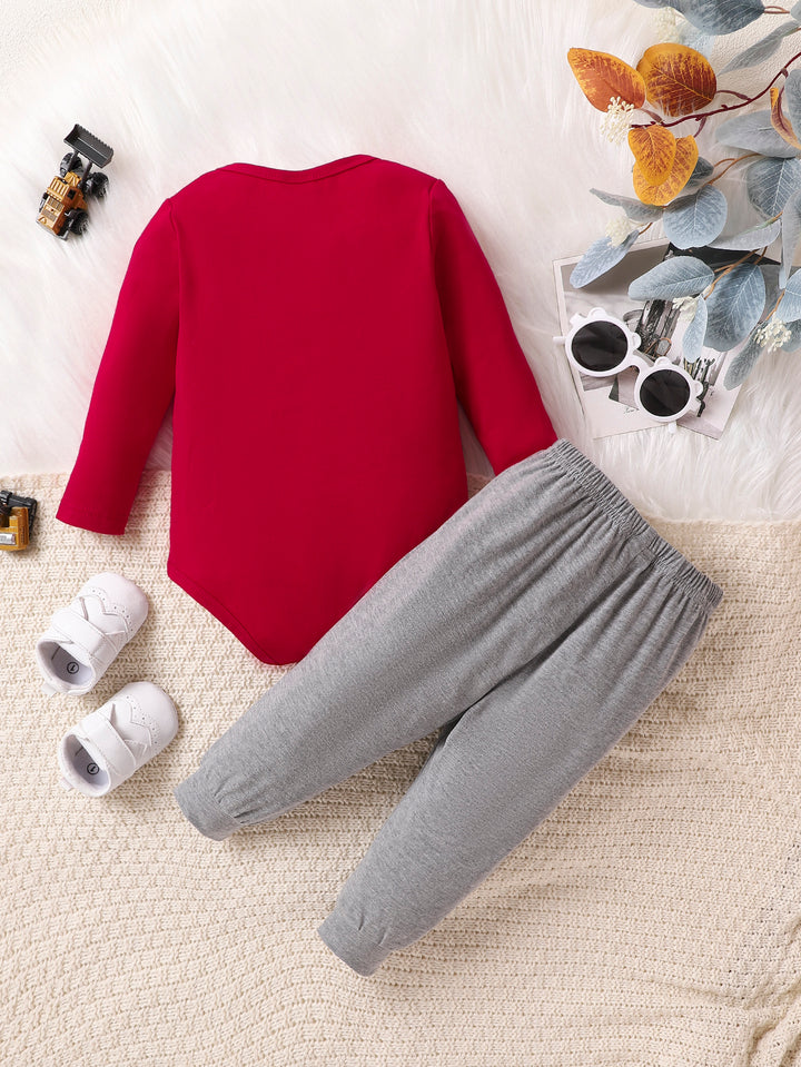 Maroon Infant Boys Printed Leotard With Trousers