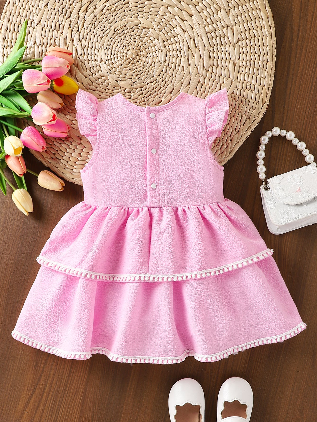 Flared Sleeve Applique Fit & Flare Dress