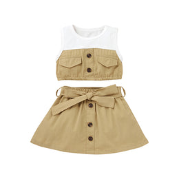 Infants Girls Khaki Colourblocked Top with Skirt