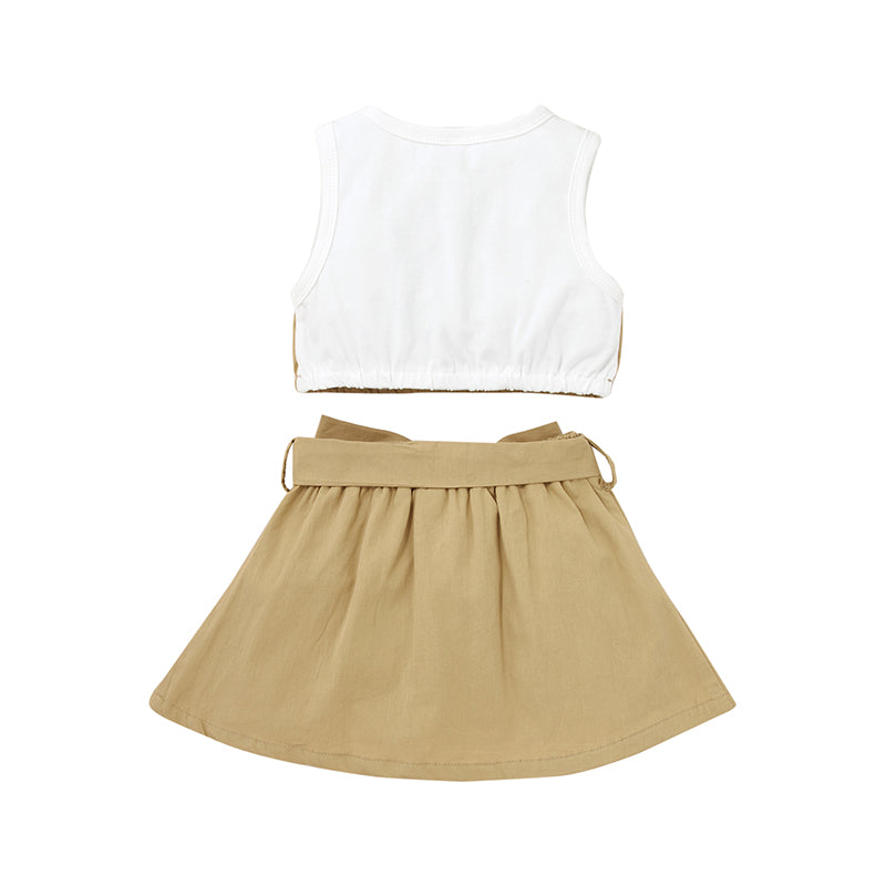 Infants Girls Khaki Colourblocked Top with Skirt