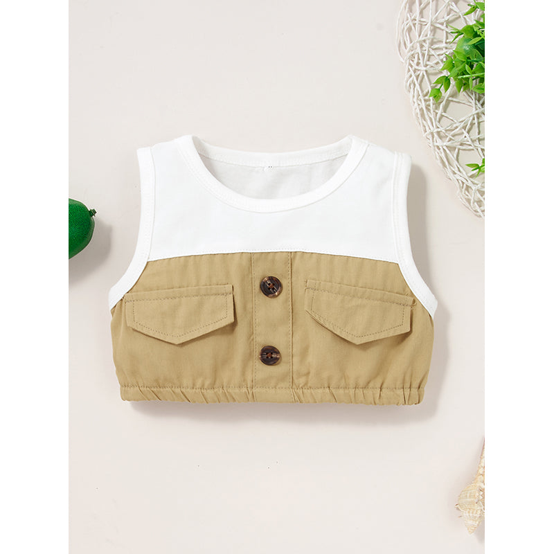 Infants Girls Khaki Colourblocked Top with Skirt