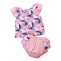 Infants Girls Pink & Blue Printed Top With Shorts