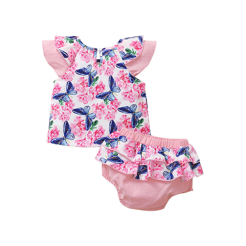 Infants Girls Pink & Blue Printed Top With Shorts