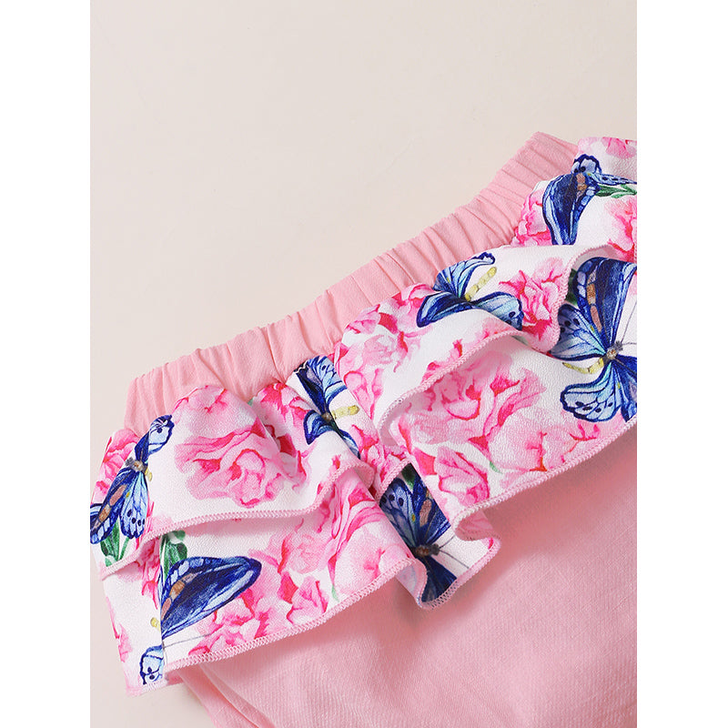 Infants Girls Pink & Blue Printed Top With Shorts