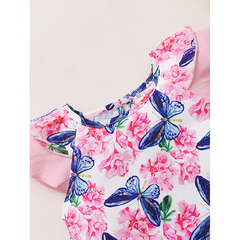 Infants Girls Pink & Blue Printed Top With Shorts