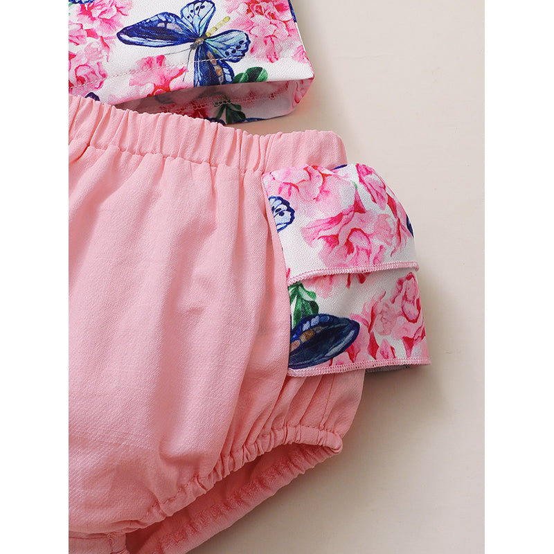 Infants Girls Pink & Blue Printed Top With Shorts