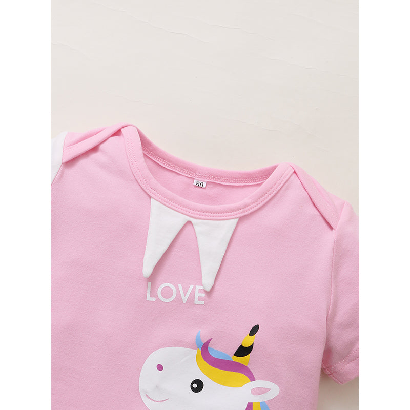Pink Infant Girls Unicorn Printed Cotton Bodysuit