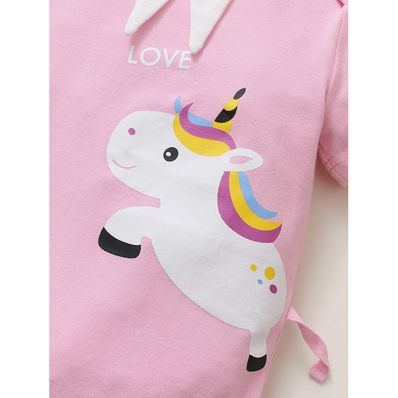 Pink Infant Girls Unicorn Printed Cotton Bodysuit