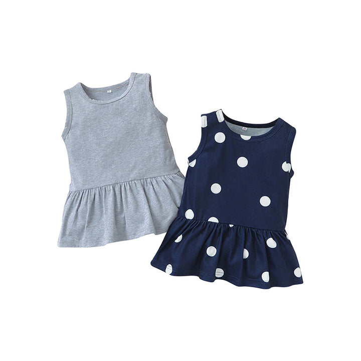 Infants Girls Navy Blue & Grey Polka Dot Printed Cotton A-Line Dresses