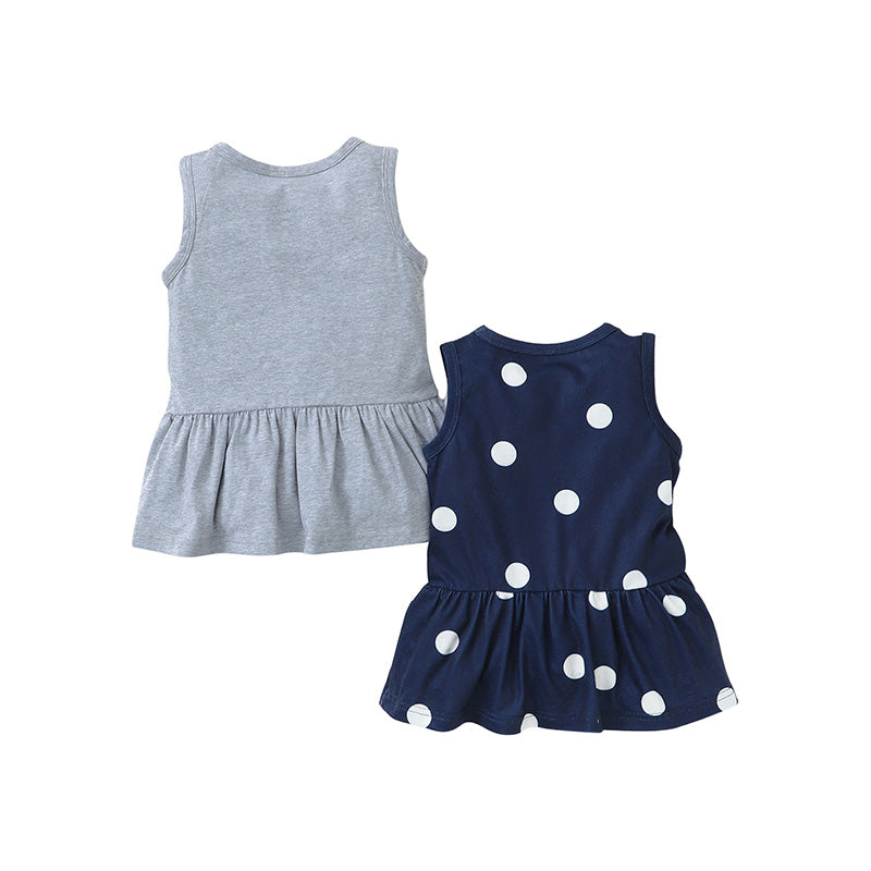 Infants Girls Navy Blue & Grey Polka Dot Printed Cotton A-Line Dresses