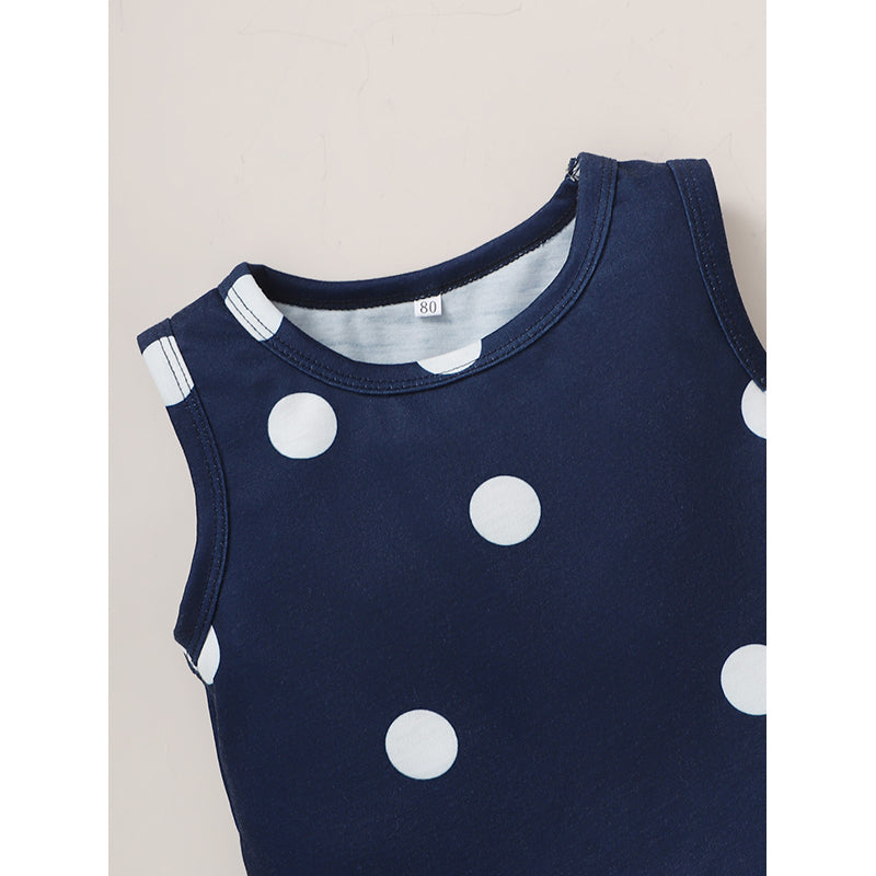 Infants Girls Navy Blue & Grey Polka Dot Printed Cotton A-Line Dresses