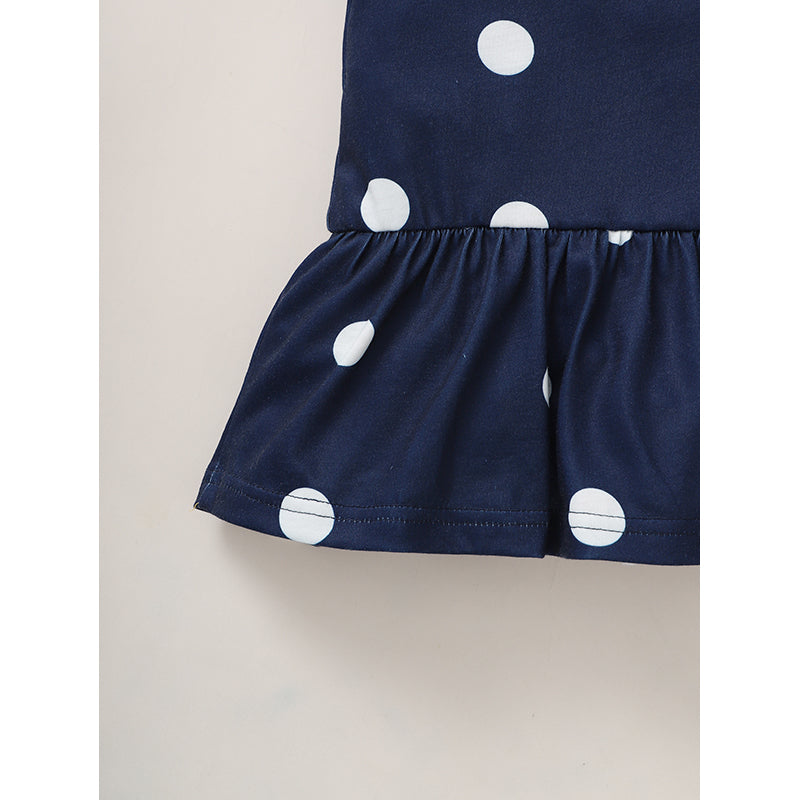 Infants Girls Navy Blue & Grey Polka Dot Printed Cotton A-Line Dresses