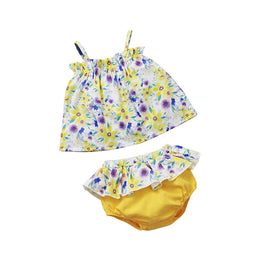 Girls Yellow Floral Printed Top with Shorts