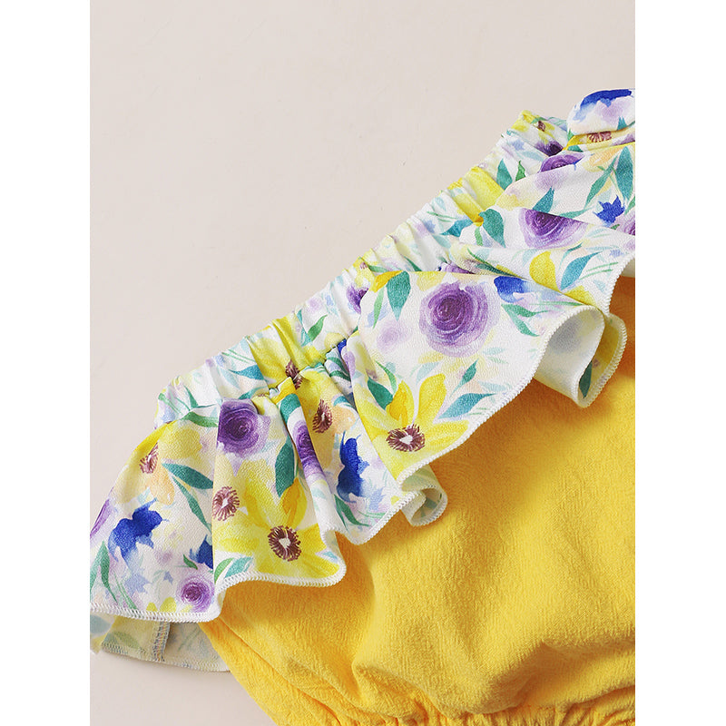 Girls Yellow Floral Printed Top with Shorts