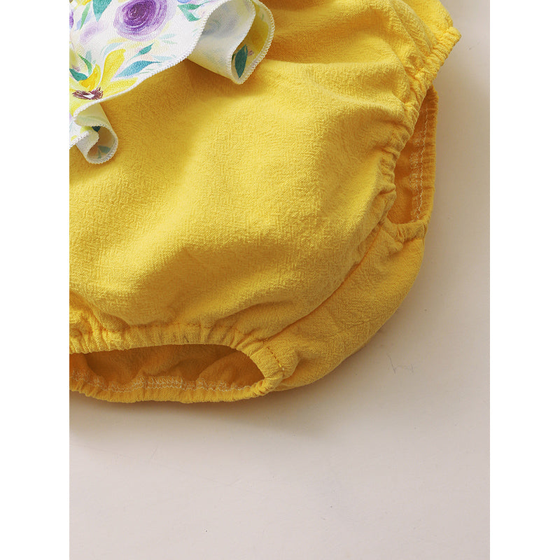 Girls Yellow Floral Printed Top with Shorts