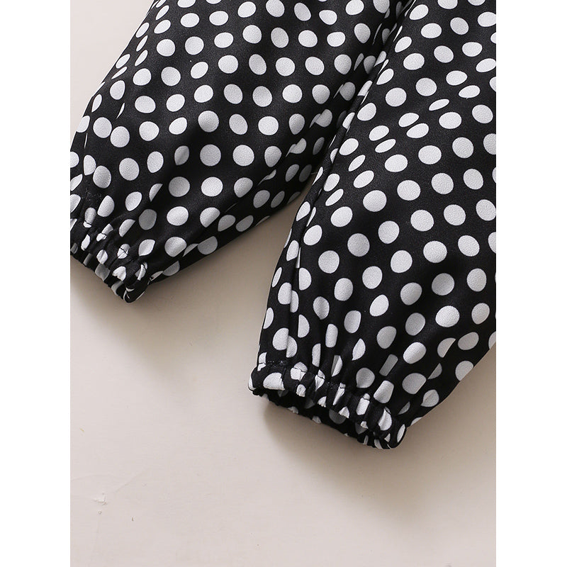 Infant Girls Black Polka Dots Printed Shoulder Straps Top with Trouser