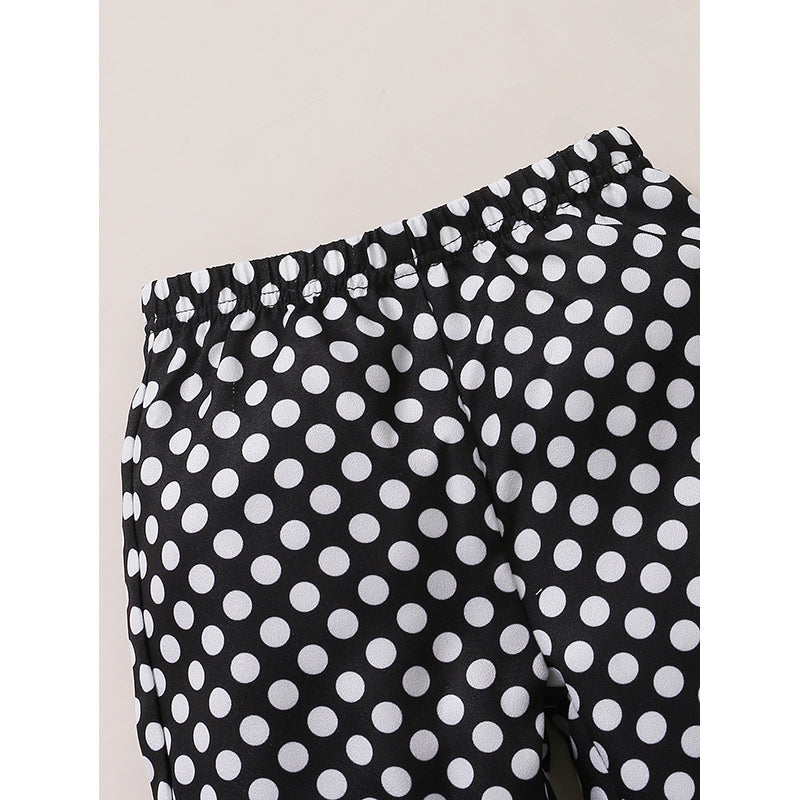 Infant Girls Black Polka Dots Printed Shoulder Straps Top with Trouser