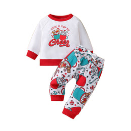 Infants Red Santa Printed Long Sleeves Sweatshirt With Joggers