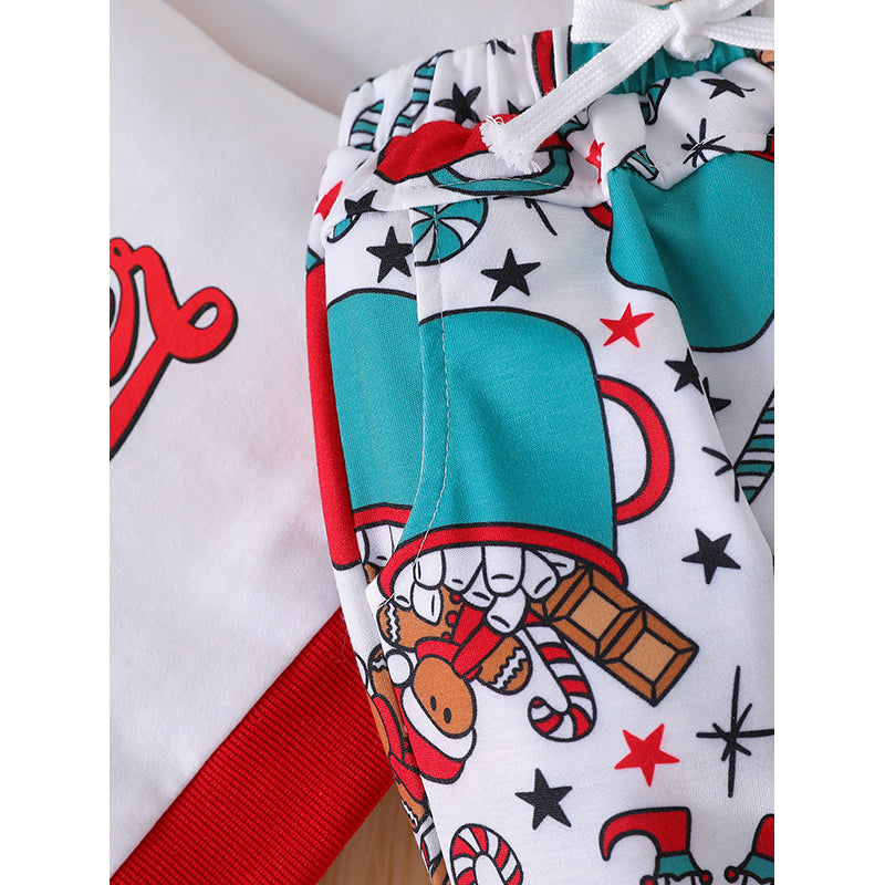 Infants Red Santa Printed Long Sleeves Sweatshirt With Joggers
