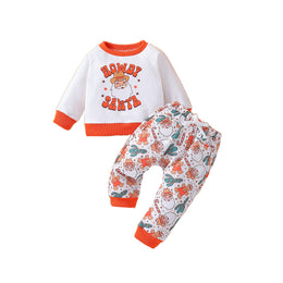Infants Orange Santa Printed Long Sleeves Sweatshirt With Joggers