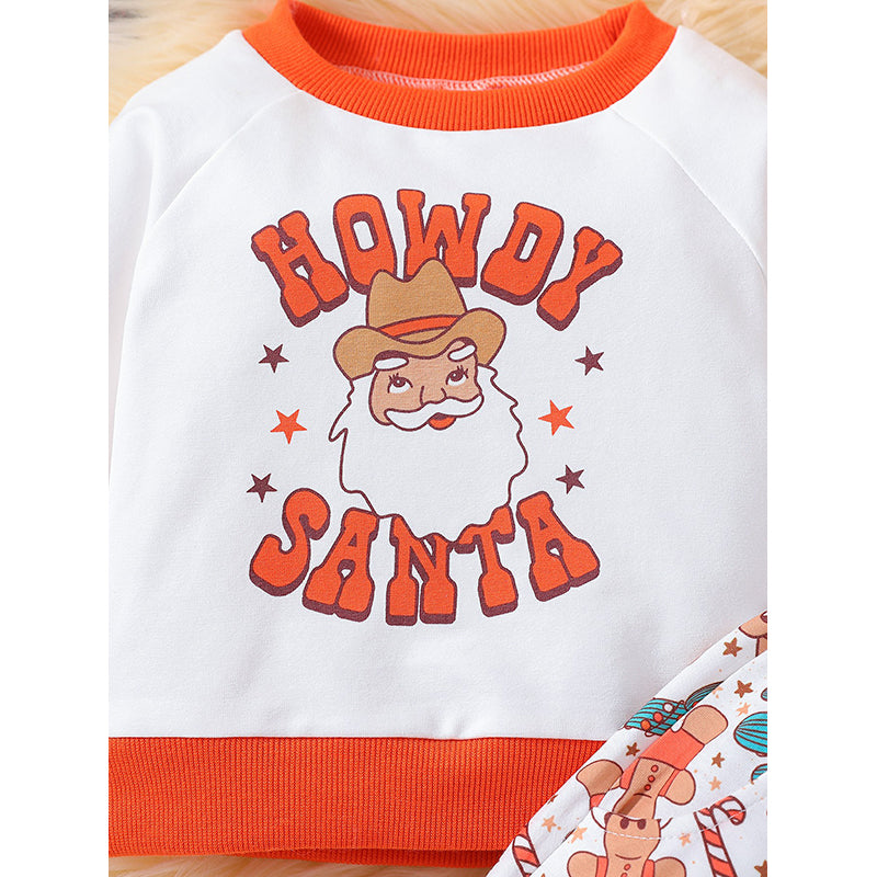 Infants Orange Santa Printed Long Sleeves Sweatshirt With Joggers