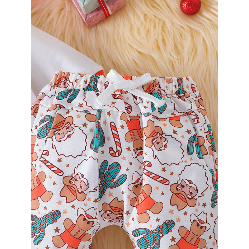 Infants Orange Santa Printed Long Sleeves Sweatshirt With Joggers