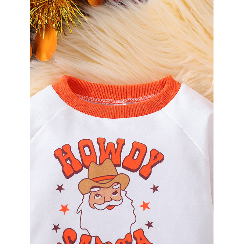 Infants Orange Santa Printed Long Sleeves Sweatshirt With Joggers