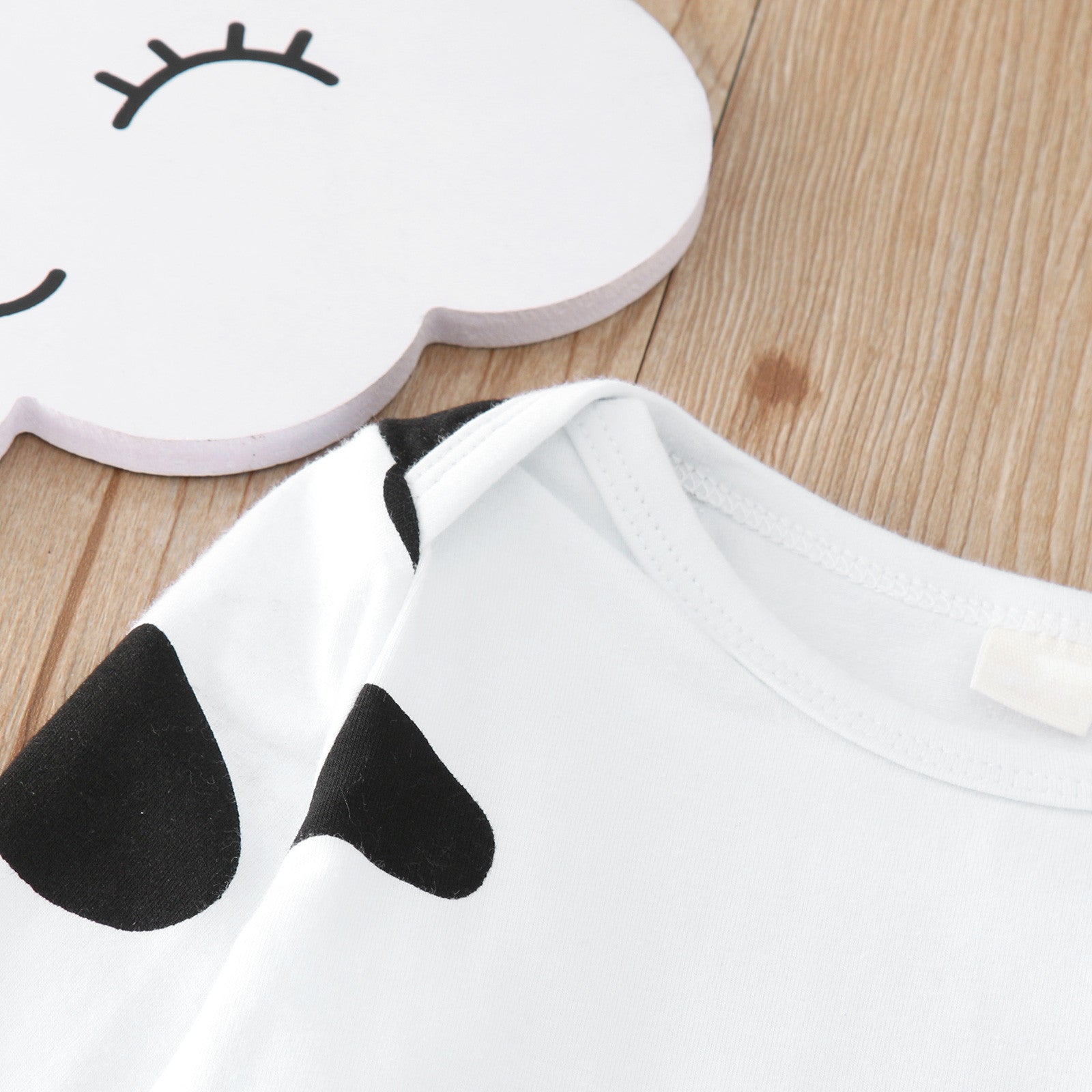 Boys White & Black Cow Printed Bodysuit With Jogger & Cap