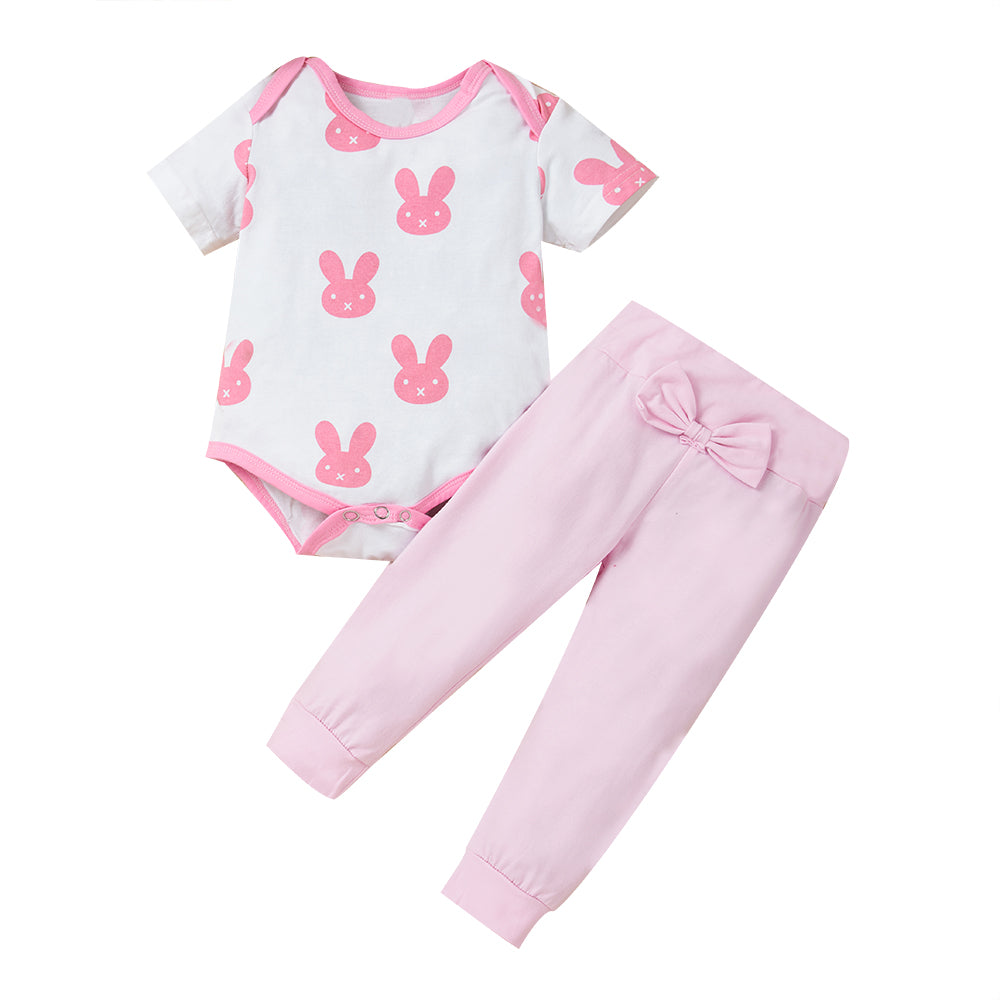 Girls Pink Printed Bodysuit with Pyjamas