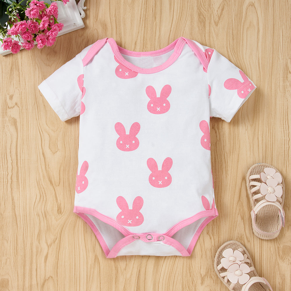 Girls Pink Printed Bodysuit with Pyjamas