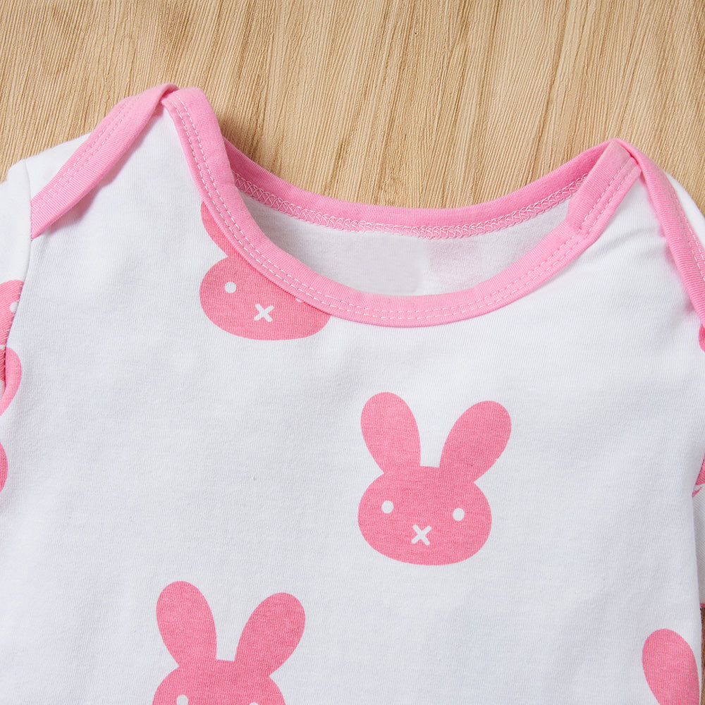 Girls Pink Printed Bodysuit with Pyjamas