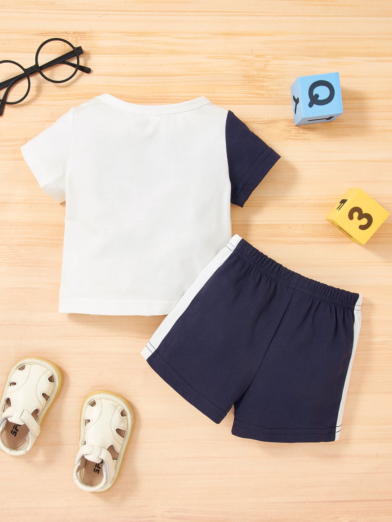 Girls White Colourblocked Top with Shorts