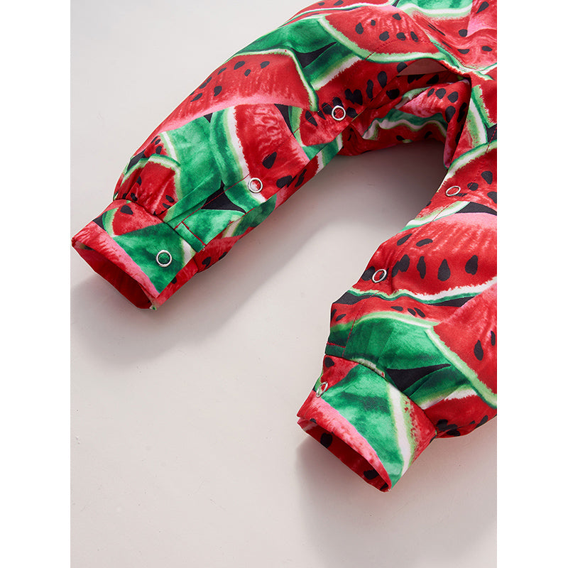 Girls Red Abstract Printed Ruffles Cotton Capri Jumpsuit