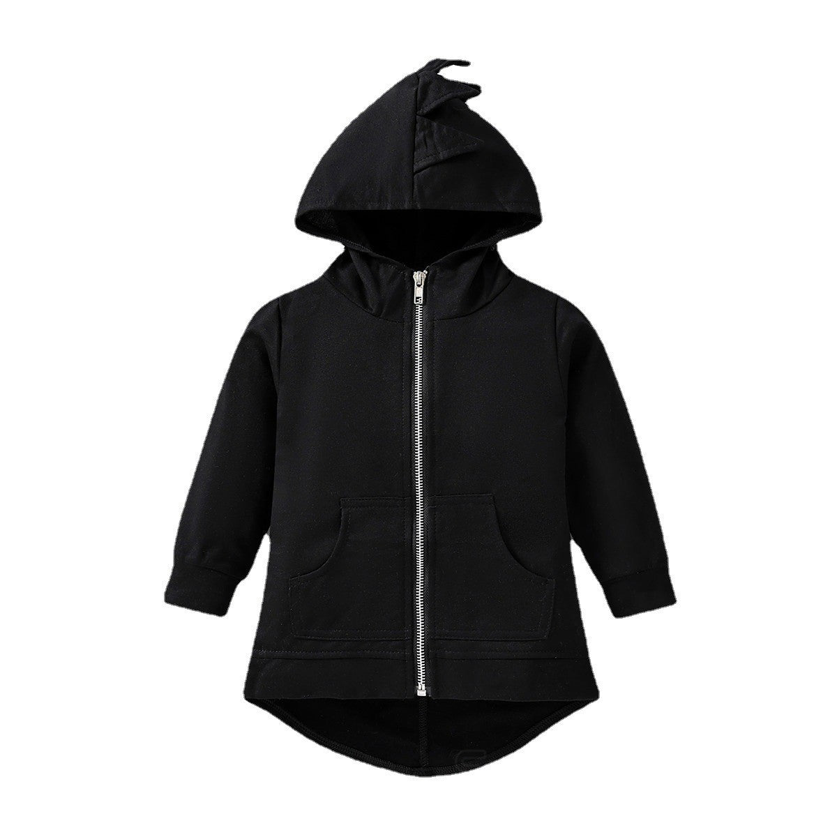Boys Black Hooded Front-Open Cotton Sweatshirt