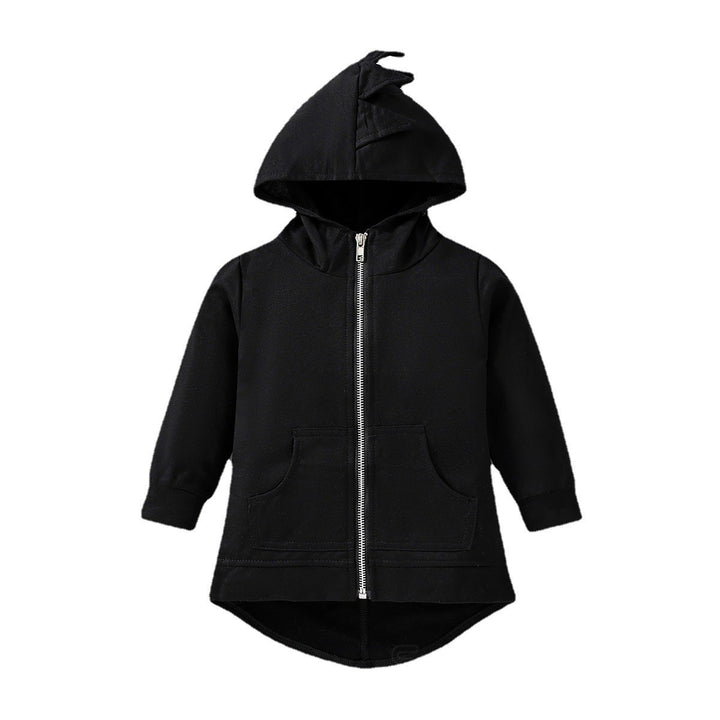 Boys Black Hooded Front-Open Cotton Sweatshirt