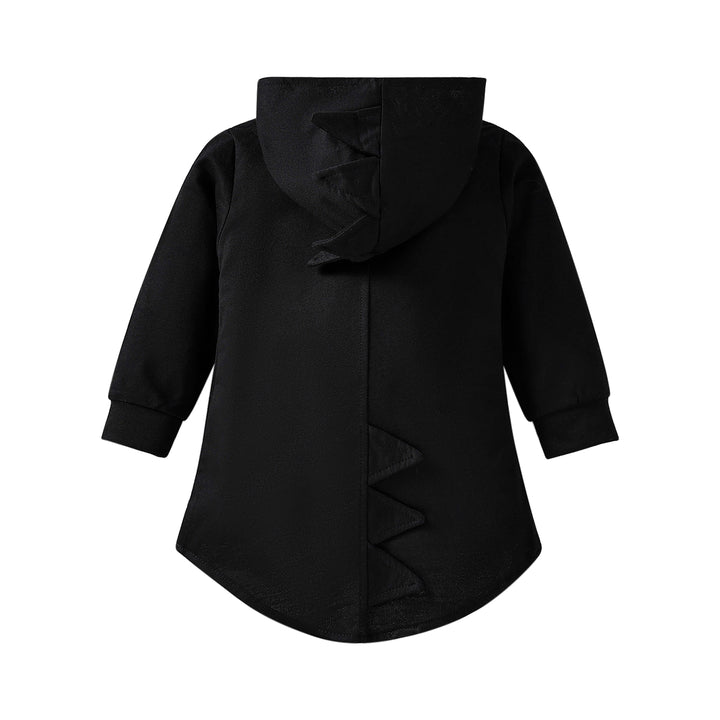 Boys Black Hooded Front-Open Cotton Sweatshirt